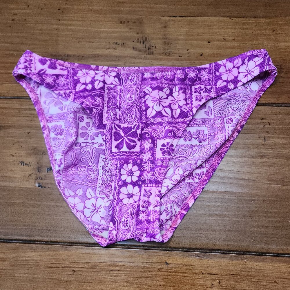 Mystic Bay bikini bottoms violet, pink flower Size Large